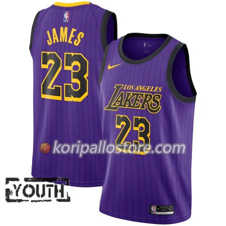 Los Angeles Lakers LeBron James 23 2018-19 Nike City Edition Violetti Lasten Pelipaidat Swingman
